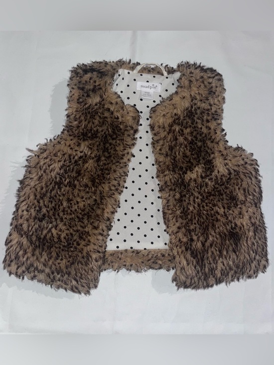 Mud Pie Other - Mud Pie Brown Faux Fur Vest Polka Dot Lining 12M 12-18M